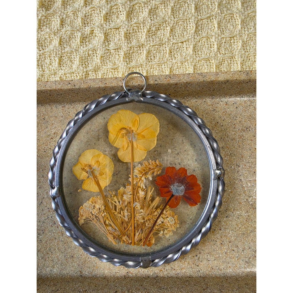 Lasting Impressions Pressed Flower Suncatcher Glass Metal Frame Vintage Floral